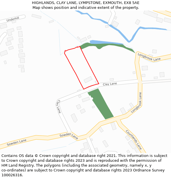 HIGHLANDS, CLAY LANE, LYMPSTONE, EXMOUTH, EX8 5AE: Location map and indicative extent of plot