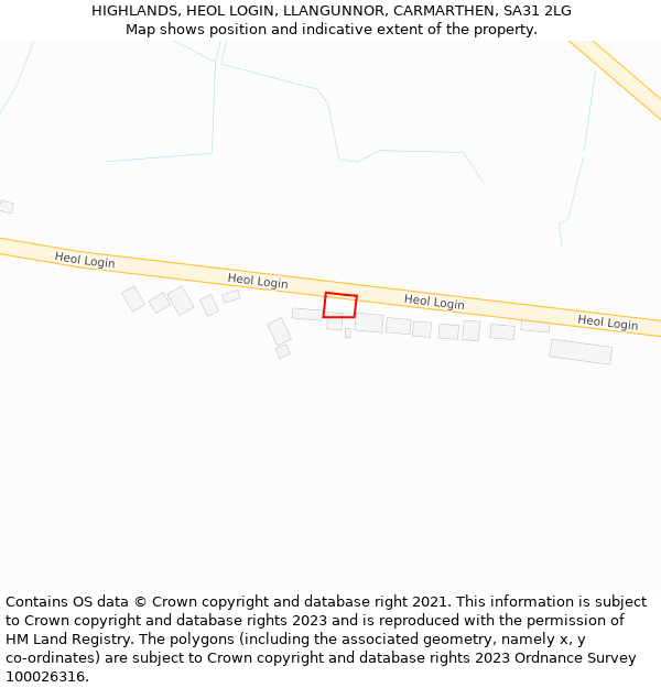 HIGHLANDS, HEOL LOGIN, LLANGUNNOR, CARMARTHEN, SA31 2LG: Location map and indicative extent of plot