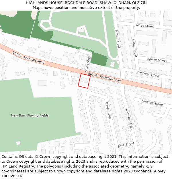 HIGHLANDS HOUSE, ROCHDALE ROAD, SHAW, OLDHAM, OL2 7JN: Location map and indicative extent of plot
