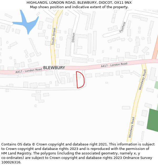 HIGHLANDS, LONDON ROAD, BLEWBURY, DIDCOT, OX11 9NX: Location map and indicative extent of plot