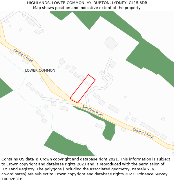 HIGHLANDS, LOWER COMMON, AYLBURTON, LYDNEY, GL15 6DR: Location map and indicative extent of plot