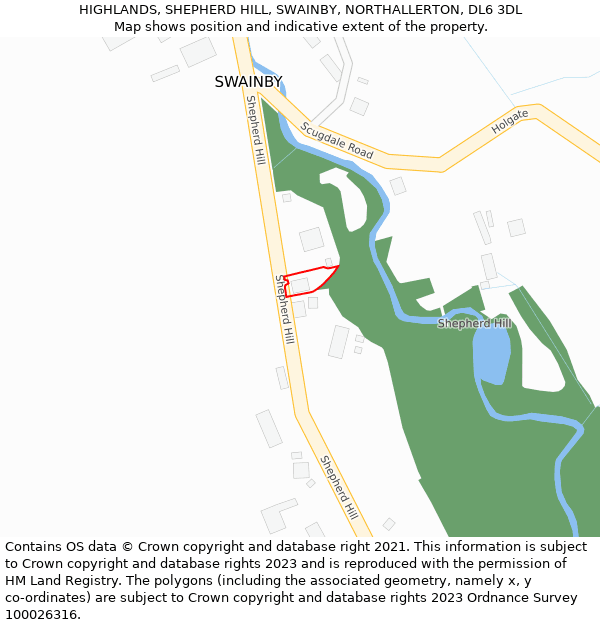 HIGHLANDS, SHEPHERD HILL, SWAINBY, NORTHALLERTON, DL6 3DL: Location map and indicative extent of plot