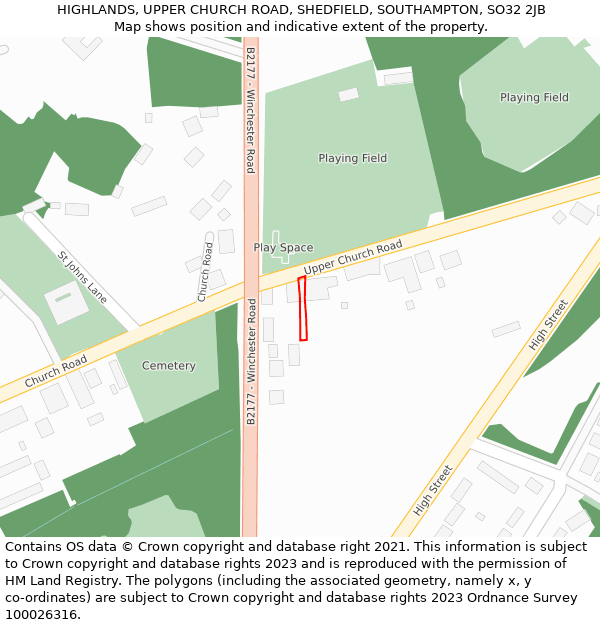 HIGHLANDS, UPPER CHURCH ROAD, SHEDFIELD, SOUTHAMPTON, SO32 2JB: Location map and indicative extent of plot