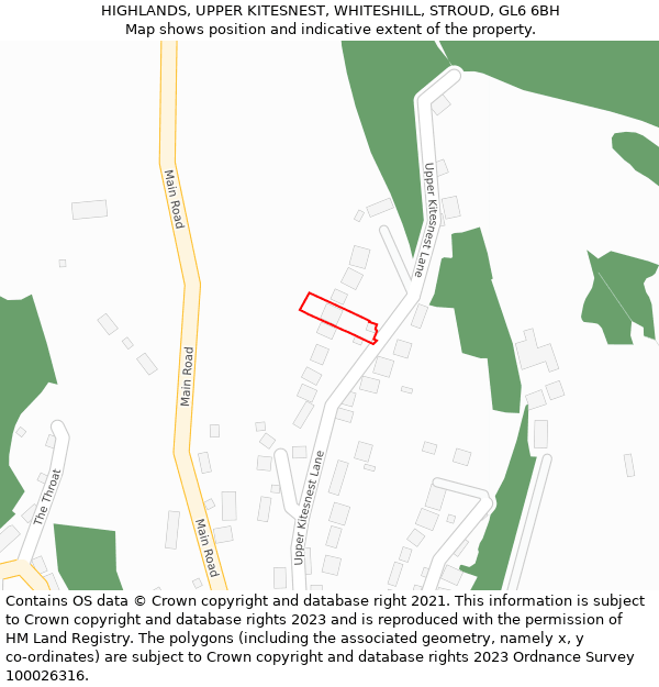 HIGHLANDS, UPPER KITESNEST, WHITESHILL, STROUD, GL6 6BH: Location map and indicative extent of plot