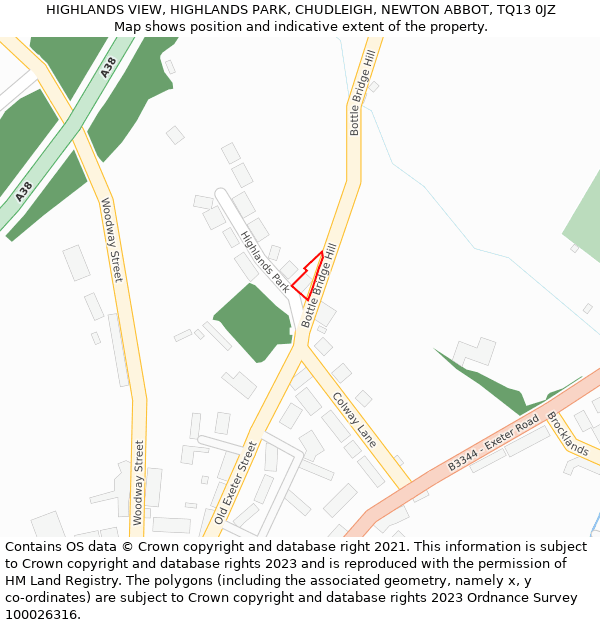 HIGHLANDS VIEW, HIGHLANDS PARK, CHUDLEIGH, NEWTON ABBOT, TQ13 0JZ: Location map and indicative extent of plot