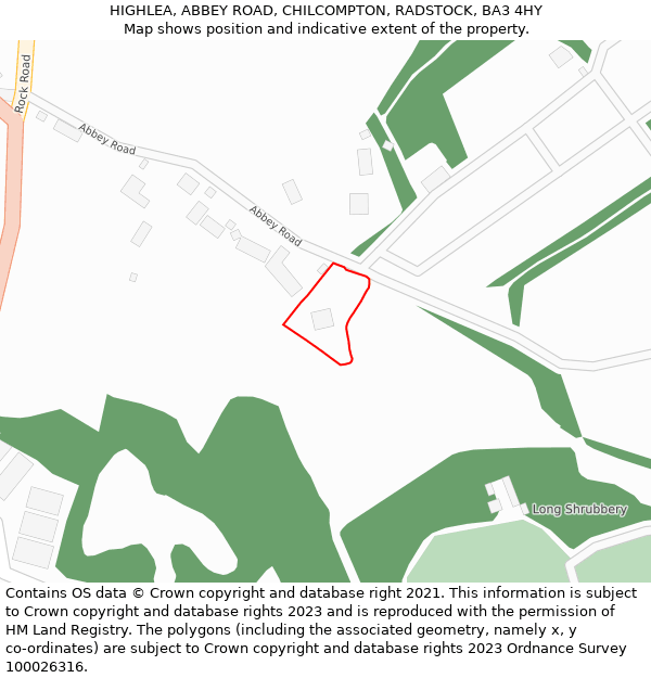 HIGHLEA, ABBEY ROAD, CHILCOMPTON, RADSTOCK, BA3 4HY: Location map and indicative extent of plot