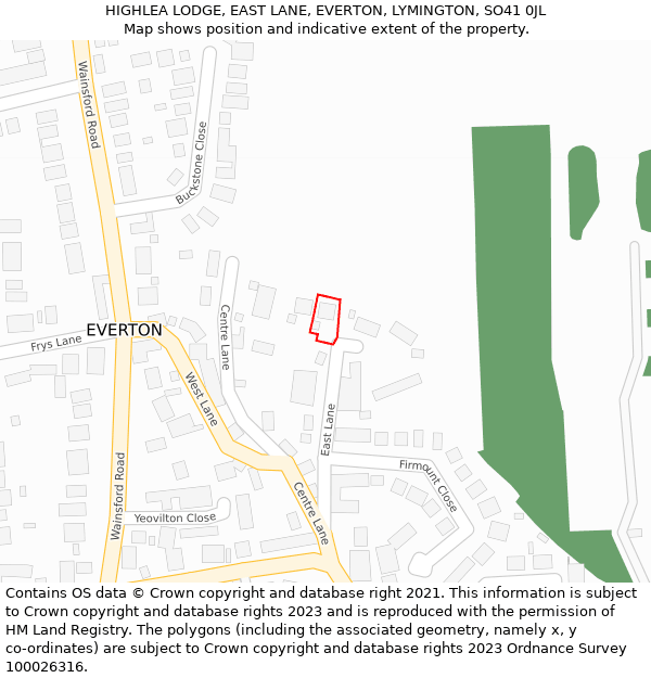 HIGHLEA LODGE, EAST LANE, EVERTON, LYMINGTON, SO41 0JL: Location map and indicative extent of plot