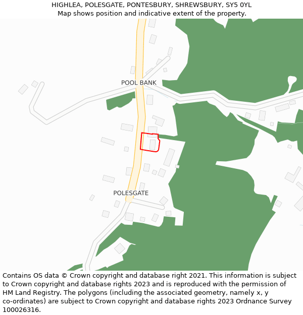 HIGHLEA, POLESGATE, PONTESBURY, SHREWSBURY, SY5 0YL: Location map and indicative extent of plot