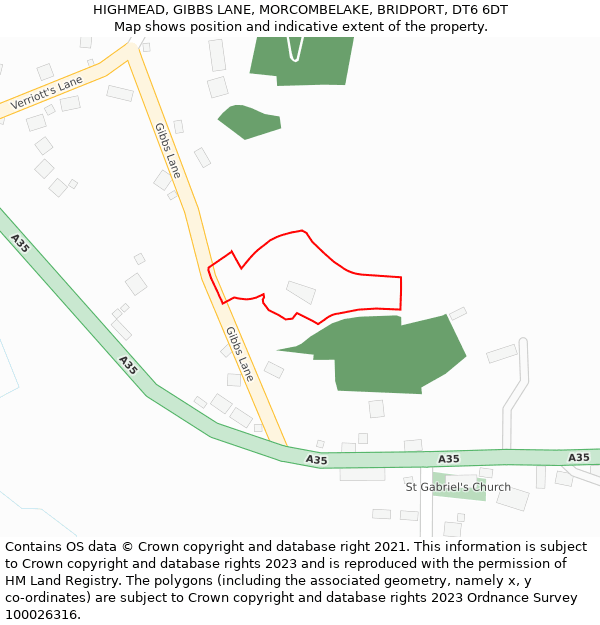 HIGHMEAD, GIBBS LANE, MORCOMBELAKE, BRIDPORT, DT6 6DT: Location map and indicative extent of plot