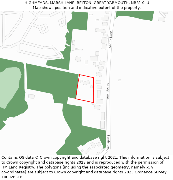 HIGHMEADS, MARSH LANE, BELTON, GREAT YARMOUTH, NR31 9LU: Location map and indicative extent of plot