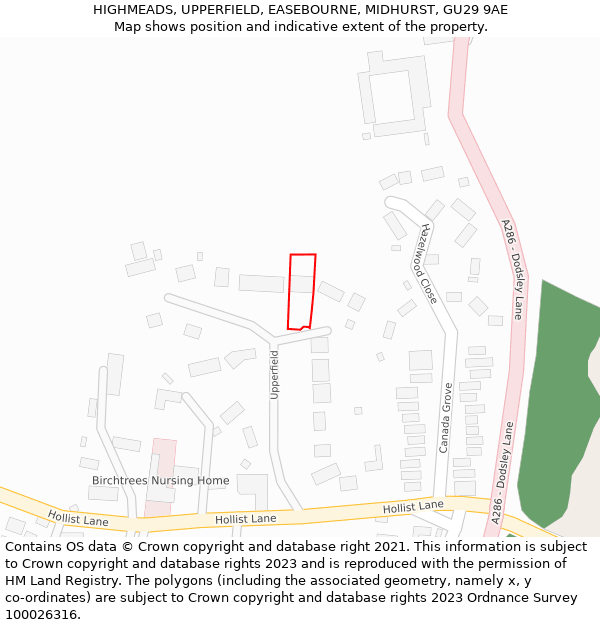 HIGHMEADS, UPPERFIELD, EASEBOURNE, MIDHURST, GU29 9AE: Location map and indicative extent of plot