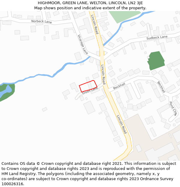 HIGHMOOR, GREEN LANE, WELTON, LINCOLN, LN2 3JE: Location map and indicative extent of plot