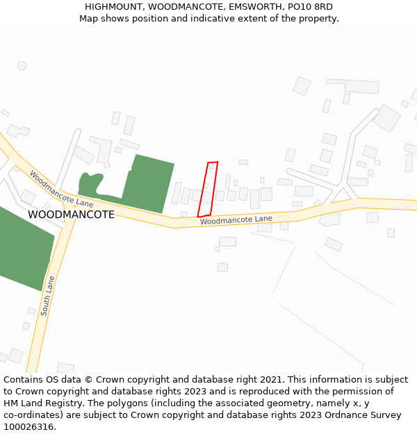 HIGHMOUNT, WOODMANCOTE, EMSWORTH, PO10 8RD: Location map and indicative extent of plot