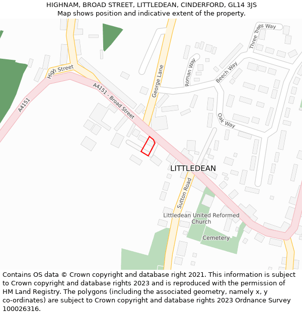 HIGHNAM, BROAD STREET, LITTLEDEAN, CINDERFORD, GL14 3JS: Location map and indicative extent of plot