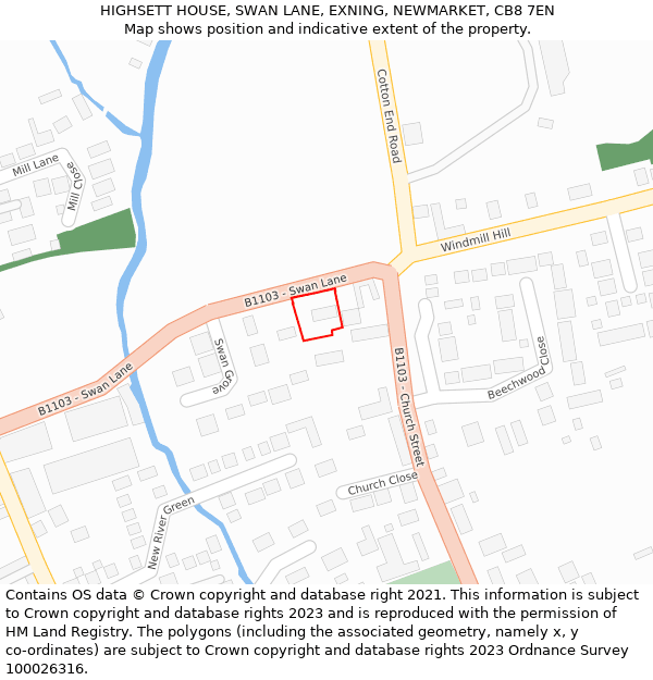 HIGHSETT HOUSE, SWAN LANE, EXNING, NEWMARKET, CB8 7EN: Location map and indicative extent of plot
