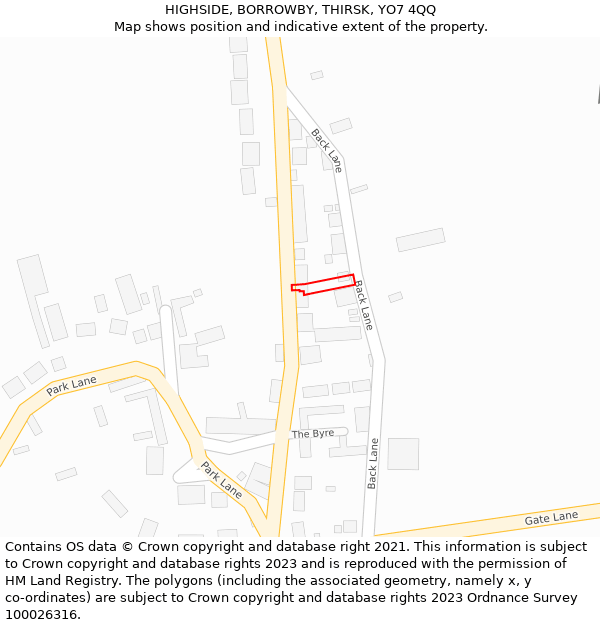 HIGHSIDE, BORROWBY, THIRSK, YO7 4QQ: Location map and indicative extent of plot