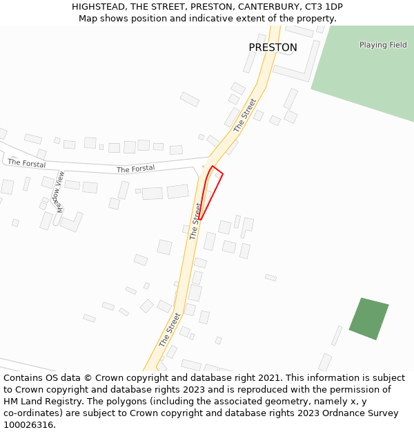 HIGHSTEAD, THE STREET, PRESTON, CANTERBURY, CT3 1DP: Location map and indicative extent of plot