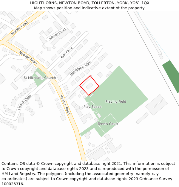 HIGHTHORNS, NEWTON ROAD, TOLLERTON, YORK, YO61 1QX: Location map and indicative extent of plot