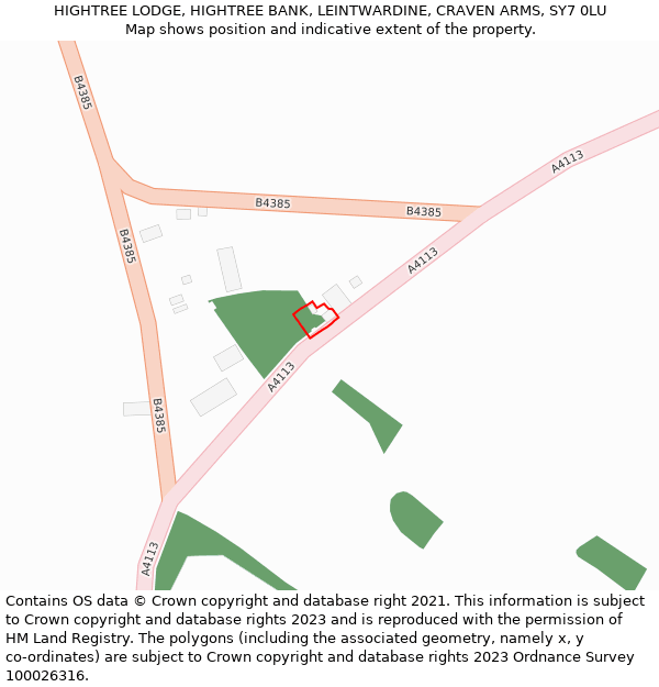 HIGHTREE LODGE, HIGHTREE BANK, LEINTWARDINE, CRAVEN ARMS, SY7 0LU: Location map and indicative extent of plot