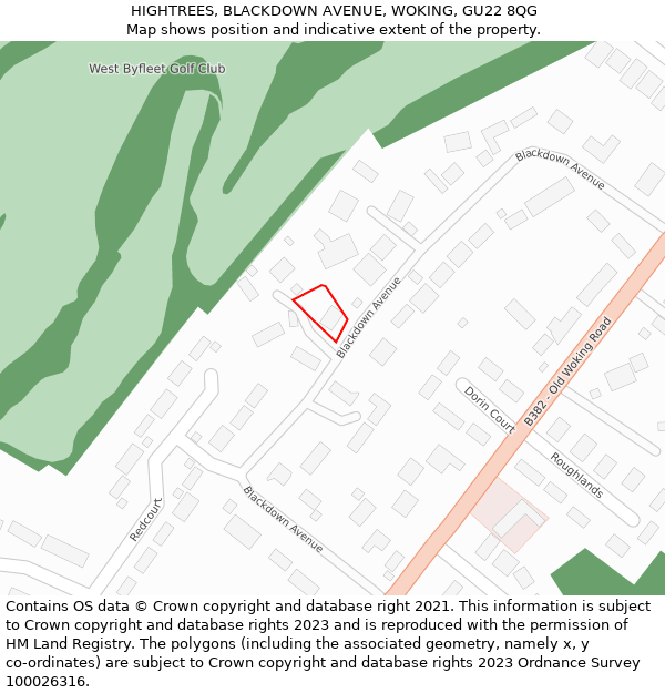 HIGHTREES, BLACKDOWN AVENUE, WOKING, GU22 8QG: Location map and indicative extent of plot