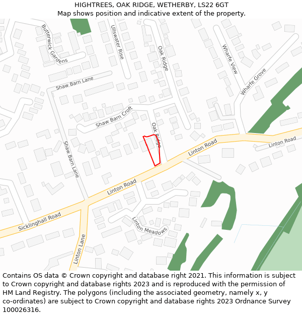 HIGHTREES, OAK RIDGE, WETHERBY, LS22 6GT: Location map and indicative extent of plot