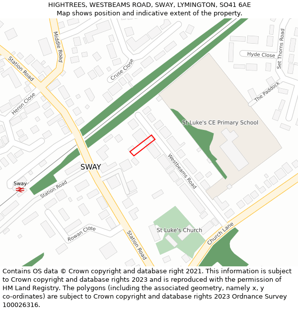 HIGHTREES, WESTBEAMS ROAD, SWAY, LYMINGTON, SO41 6AE: Location map and indicative extent of plot