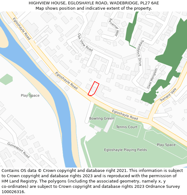 HIGHVIEW HOUSE, EGLOSHAYLE ROAD, WADEBRIDGE, PL27 6AE: Location map and indicative extent of plot