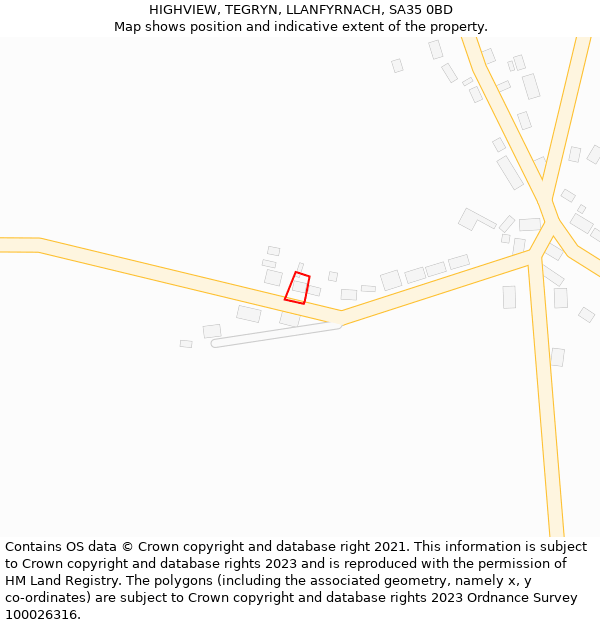 HIGHVIEW, TEGRYN, LLANFYRNACH, SA35 0BD: Location map and indicative extent of plot