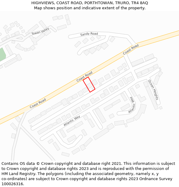 HIGHVIEWS, COAST ROAD, PORTHTOWAN, TRURO, TR4 8AQ: Location map and indicative extent of plot