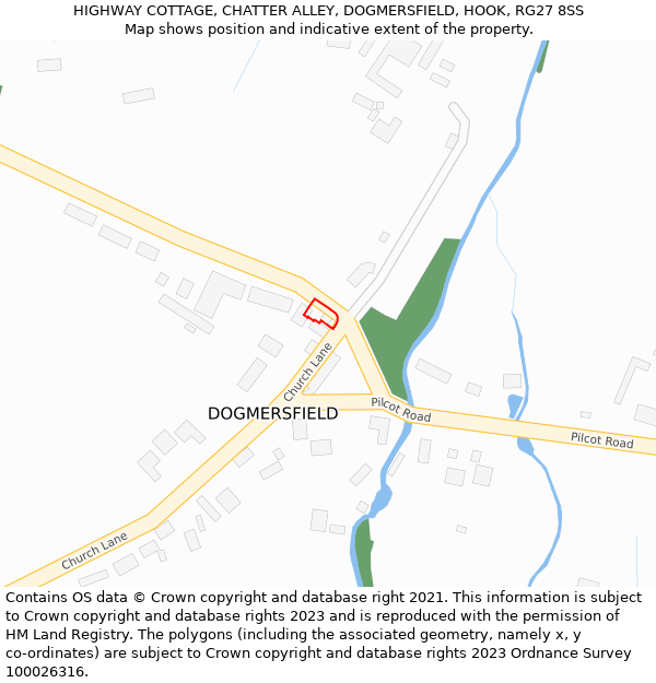 HIGHWAY COTTAGE, CHATTER ALLEY, DOGMERSFIELD, HOOK, RG27 8SS: Location map and indicative extent of plot