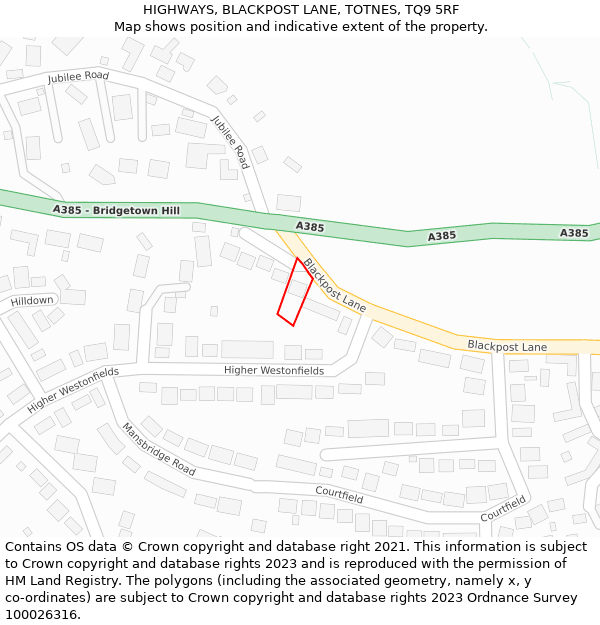 HIGHWAYS, BLACKPOST LANE, TOTNES, TQ9 5RF: Location map and indicative extent of plot