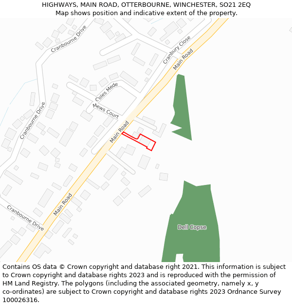 HIGHWAYS, MAIN ROAD, OTTERBOURNE, WINCHESTER, SO21 2EQ: Location map and indicative extent of plot