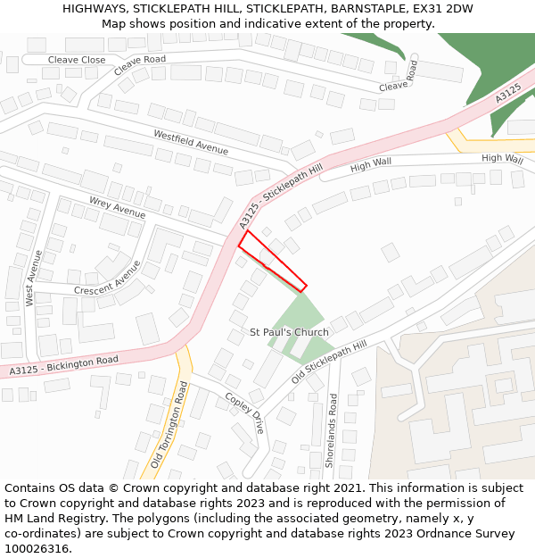HIGHWAYS, STICKLEPATH HILL, STICKLEPATH, BARNSTAPLE, EX31 2DW: Location map and indicative extent of plot