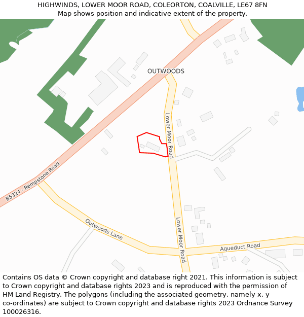 HIGHWINDS, LOWER MOOR ROAD, COLEORTON, COALVILLE, LE67 8FN: Location map and indicative extent of plot