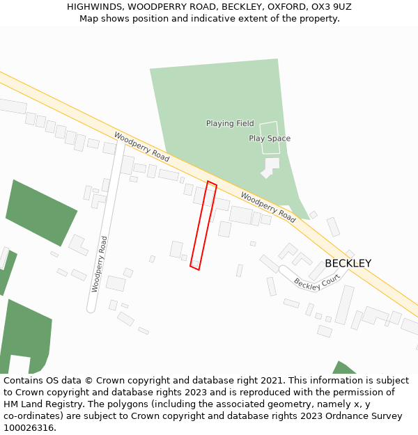 HIGHWINDS, WOODPERRY ROAD, BECKLEY, OXFORD, OX3 9UZ: Location map and indicative extent of plot
