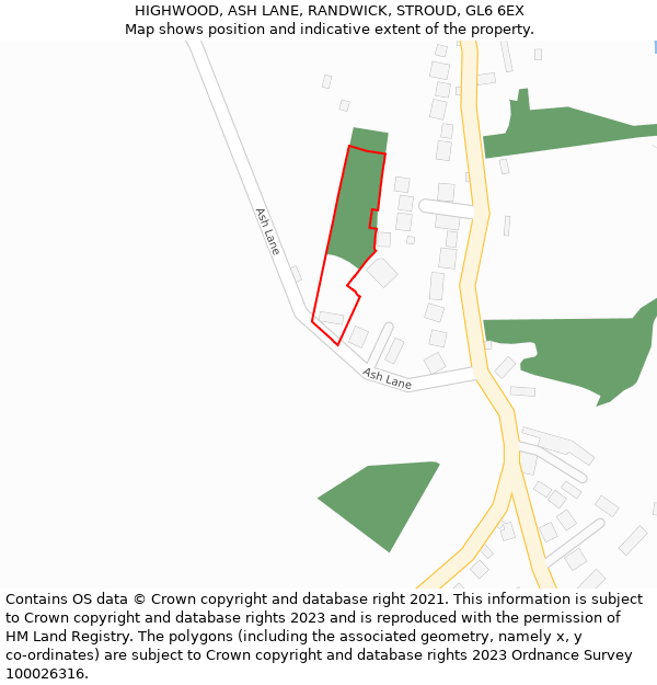 HIGHWOOD, ASH LANE, RANDWICK, STROUD, GL6 6EX: Location map and indicative extent of plot