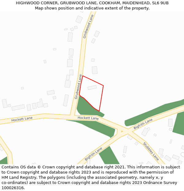 HIGHWOOD CORNER, GRUBWOOD LANE, COOKHAM, MAIDENHEAD, SL6 9UB: Location map and indicative extent of plot