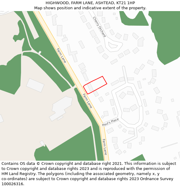 HIGHWOOD, FARM LANE, ASHTEAD, KT21 1HP: Location map and indicative extent of plot