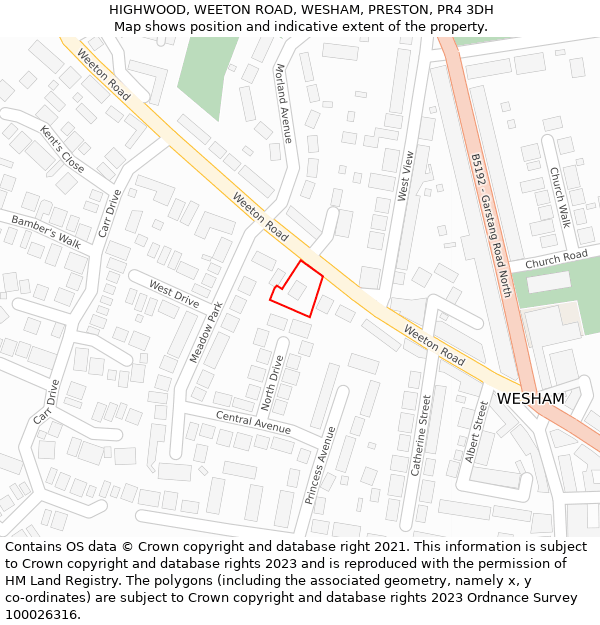 HIGHWOOD, WEETON ROAD, WESHAM, PRESTON, PR4 3DH: Location map and indicative extent of plot