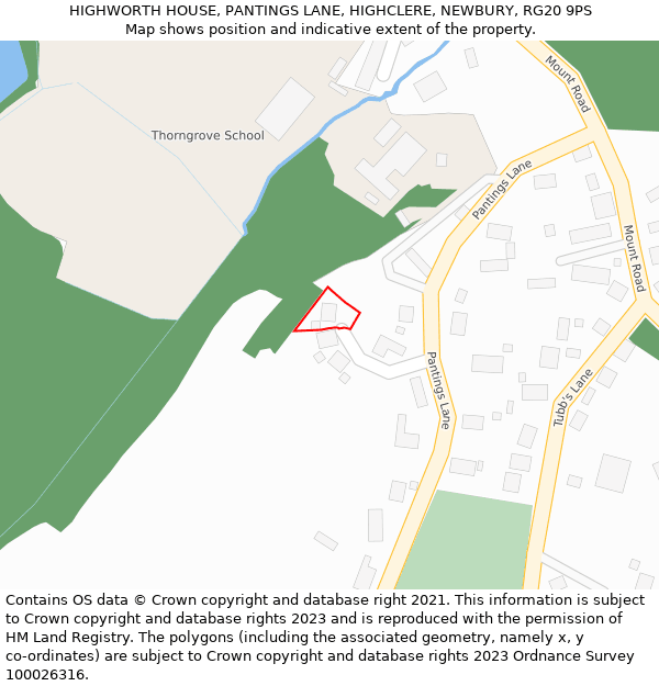 HIGHWORTH HOUSE, PANTINGS LANE, HIGHCLERE, NEWBURY, RG20 9PS: Location map and indicative extent of plot