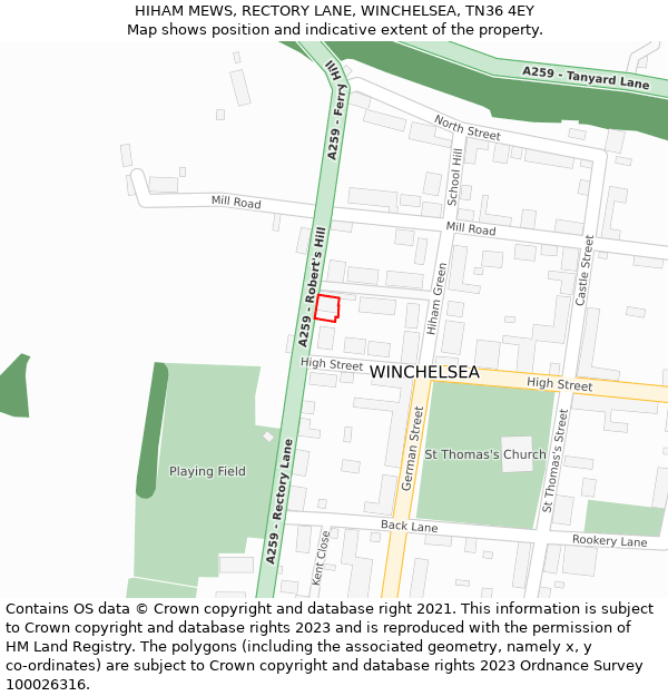 HIHAM MEWS, RECTORY LANE, WINCHELSEA, TN36 4EY: Location map and indicative extent of plot