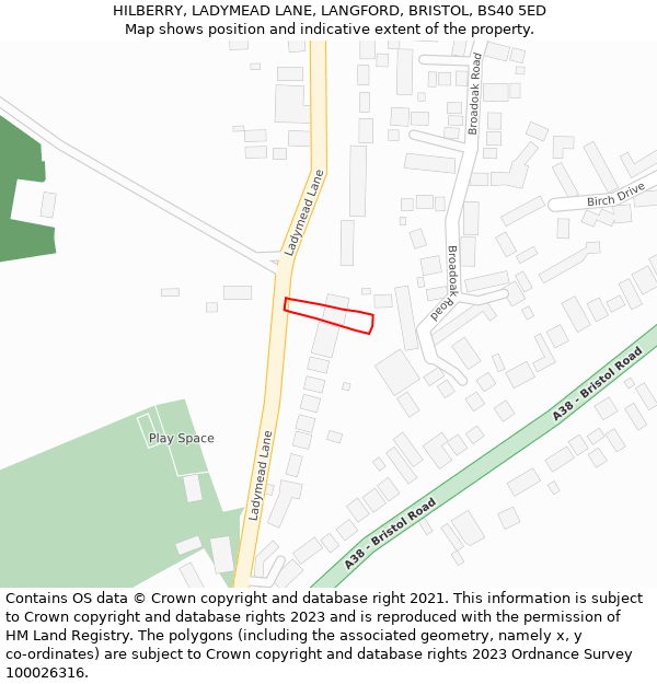 HILBERRY, LADYMEAD LANE, LANGFORD, BRISTOL, BS40 5ED: Location map and indicative extent of plot