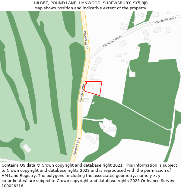 HILBRE, POUND LANE, HANWOOD, SHREWSBURY, SY5 8JR: Location map and indicative extent of plot