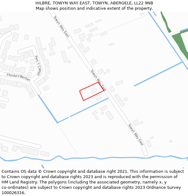 HILBRE, TOWYN WAY EAST, TOWYN, ABERGELE, LL22 9NB: Location map and indicative extent of plot