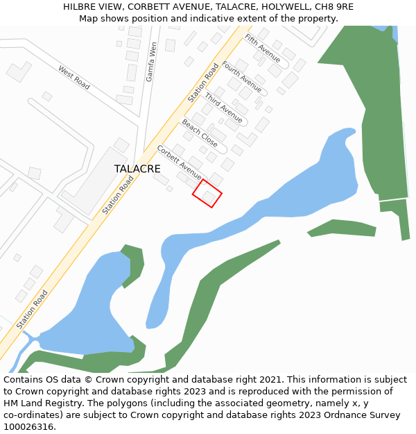 HILBRE VIEW, CORBETT AVENUE, TALACRE, HOLYWELL, CH8 9RE: Location map and indicative extent of plot