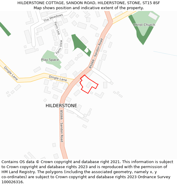 HILDERSTONE COTTAGE, SANDON ROAD, HILDERSTONE, STONE, ST15 8SF: Location map and indicative extent of plot