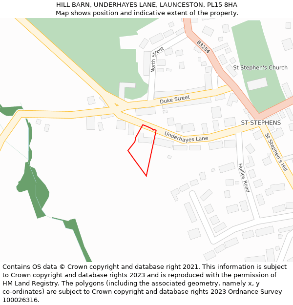 HILL BARN, UNDERHAYES LANE, LAUNCESTON, PL15 8HA: Location map and indicative extent of plot