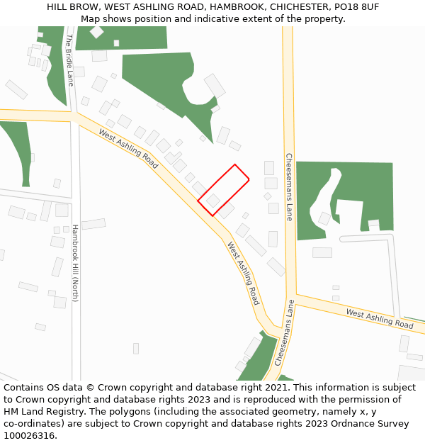 HILL BROW, WEST ASHLING ROAD, HAMBROOK, CHICHESTER, PO18 8UF: Location map and indicative extent of plot