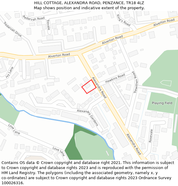 HILL COTTAGE, ALEXANDRA ROAD, PENZANCE, TR18 4LZ: Location map and indicative extent of plot