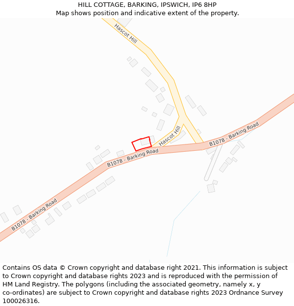 HILL COTTAGE, BARKING, IPSWICH, IP6 8HP: Location map and indicative extent of plot